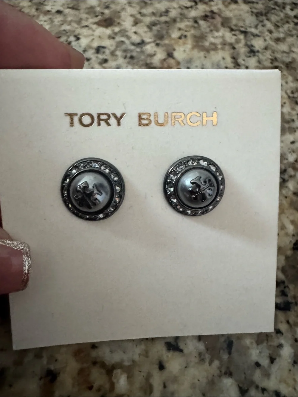 Tory Burch Gunmetal Natalie Small Stud Earrings